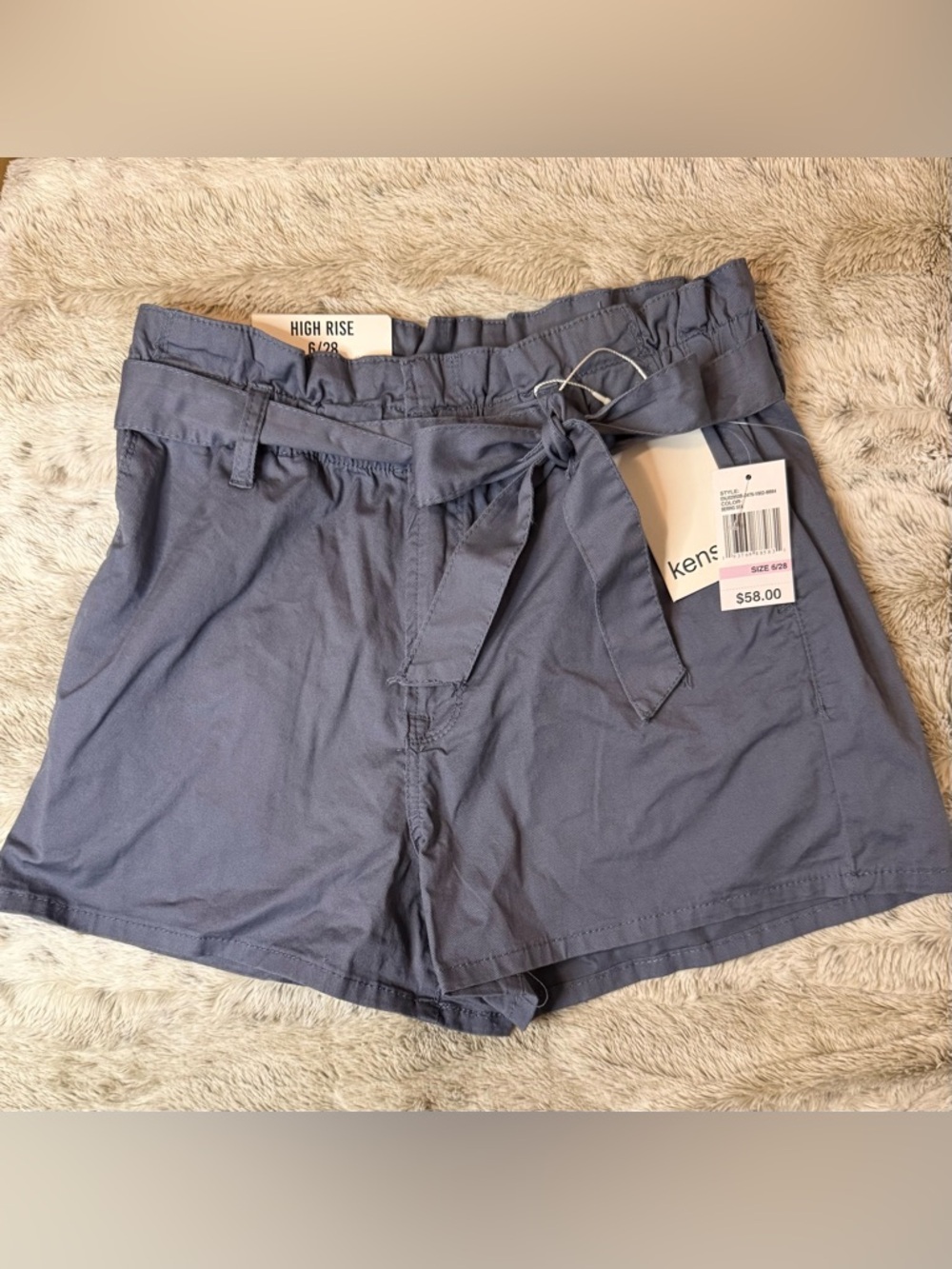 Kensie High Rise Gray-Blue Tie-Waist Shorts